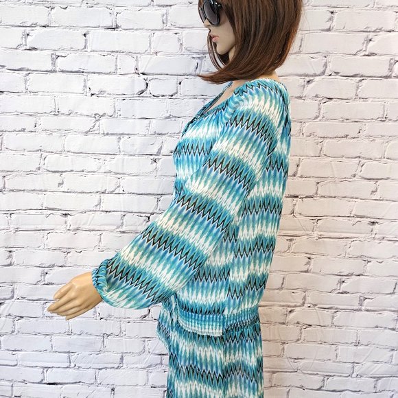 JONES NEW YORK, Teal Boho print tunic top with long sleeves - Picture 7 of 12